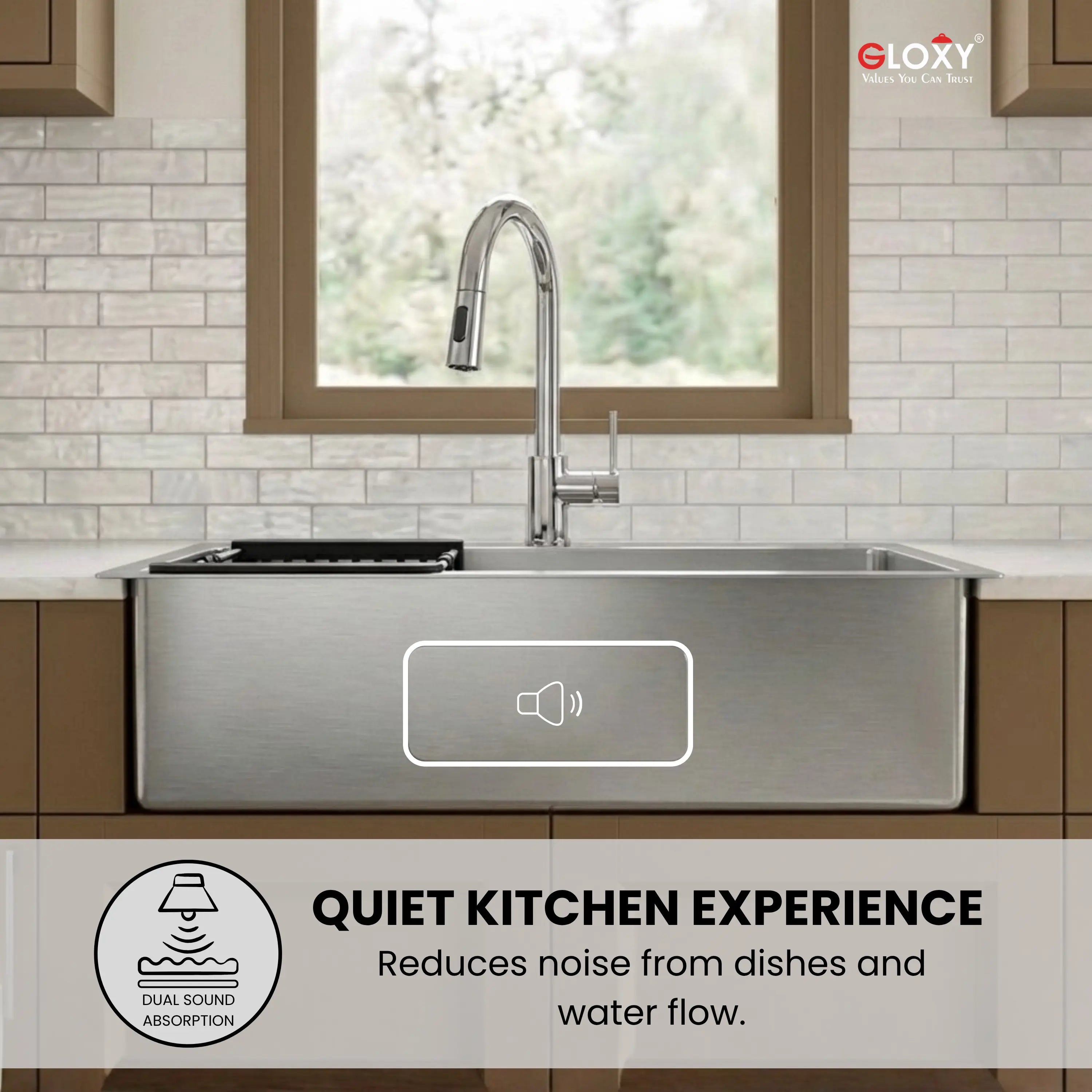 Gloxy Single Bowl 304 Stainless Steel Sink For Kitchen 24x18x10 Inch- Silver