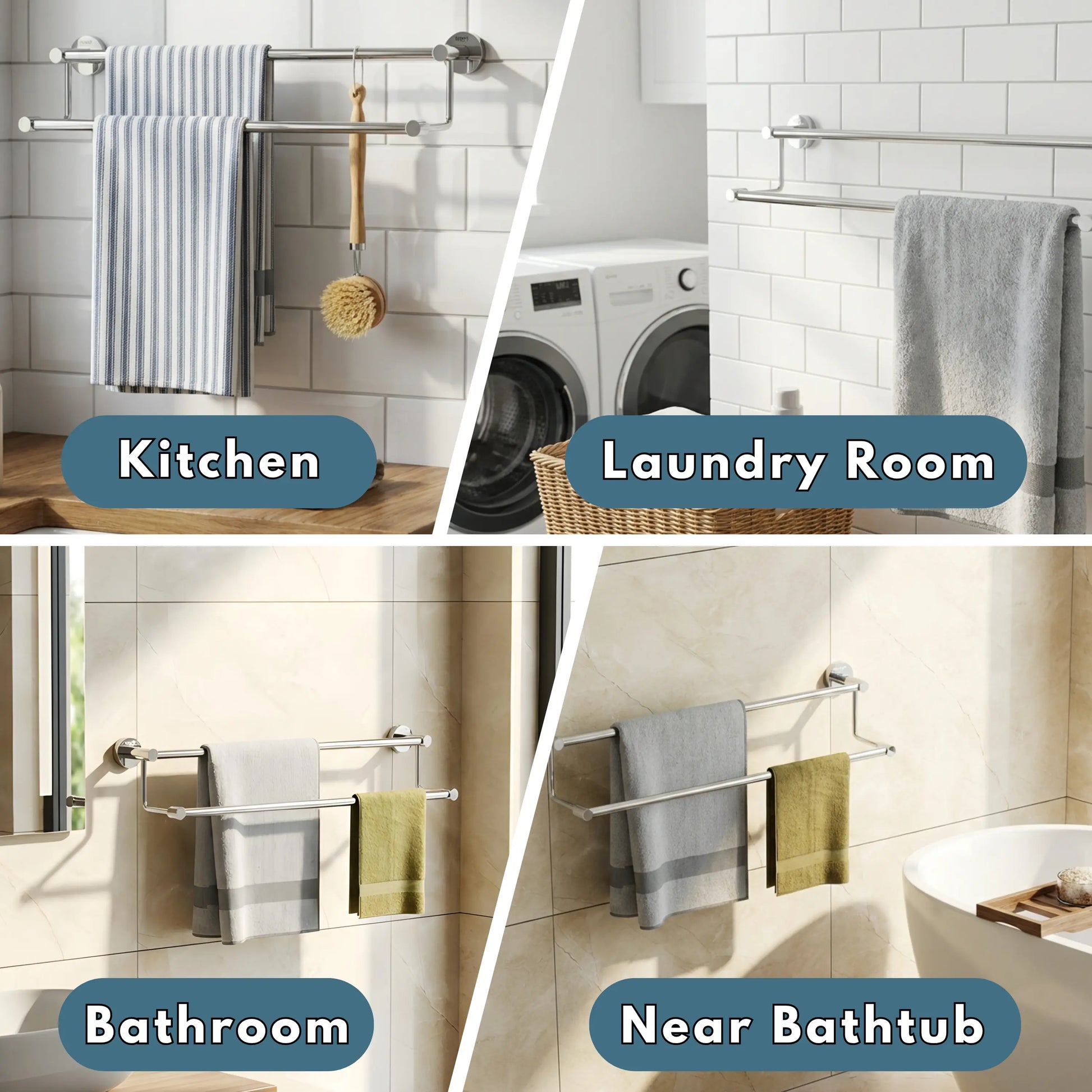 Gloxy Stainless Steel Chrome Finish 2 Layer Towel Rod for Bathroom -24 Inch