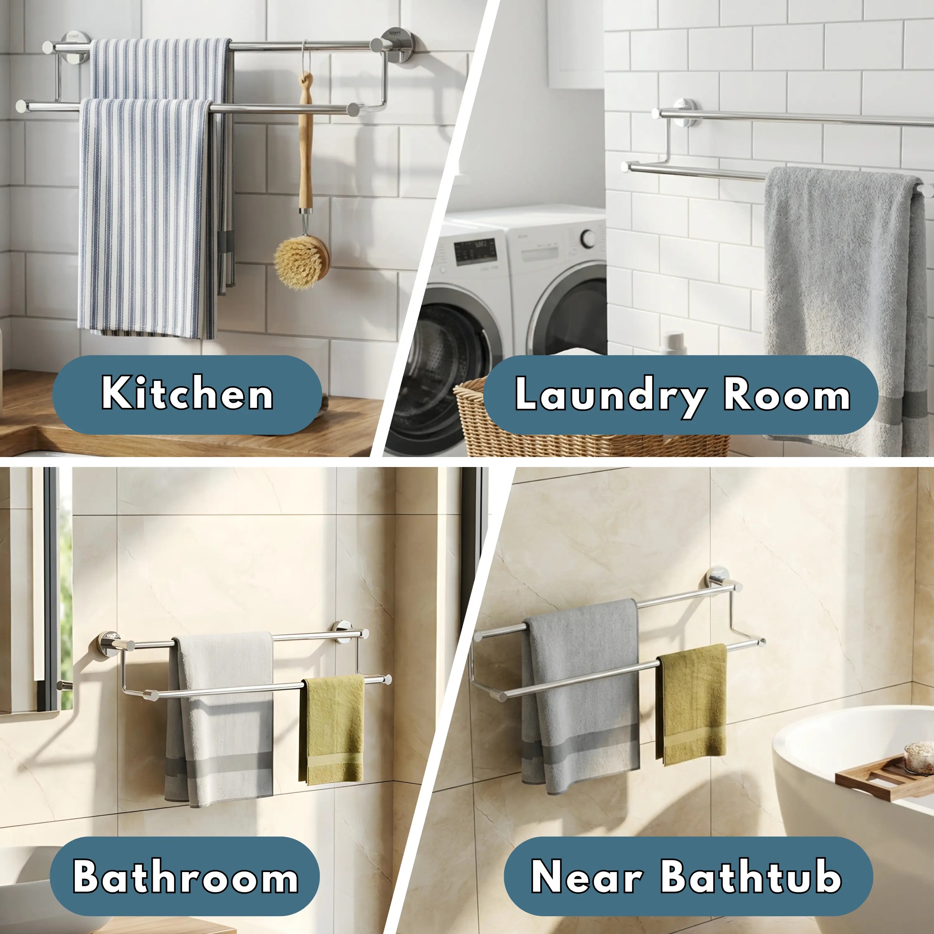 Gloxy Stainless Steel Chrome Finish 2 Layer Towel Rod for Bathroom -24 Inch