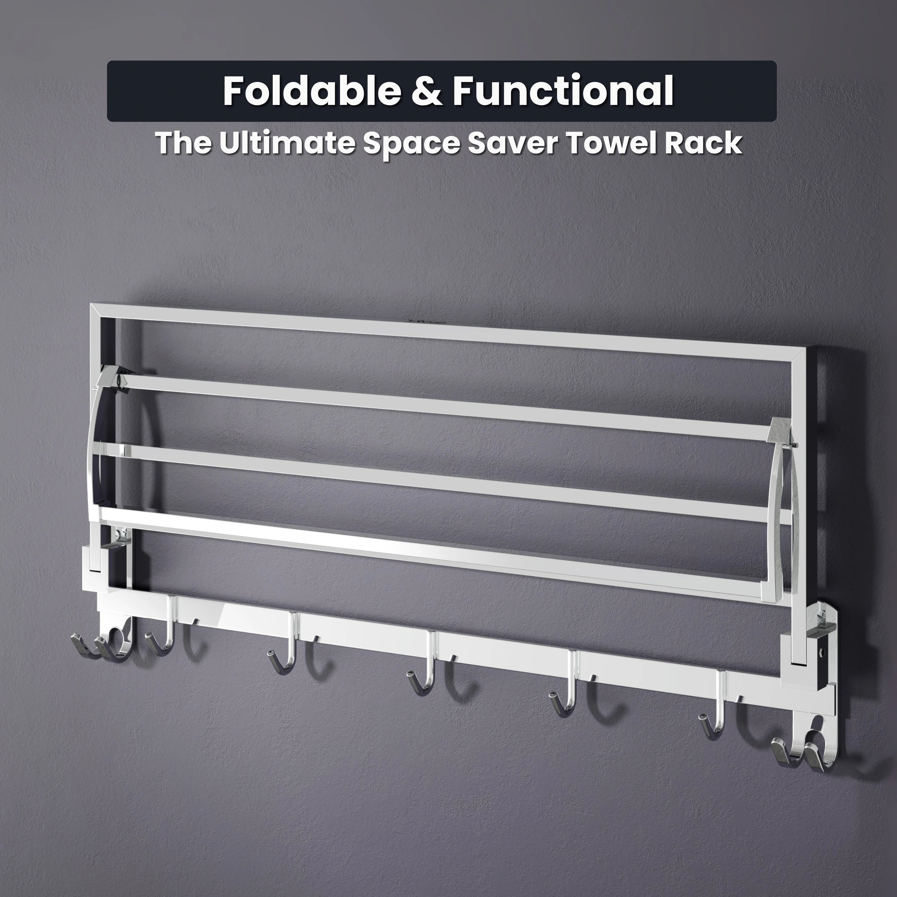 Gloxy Stainless Steel Chrome Finsih Folding Bar Towel Rack with Hook-24 Inch