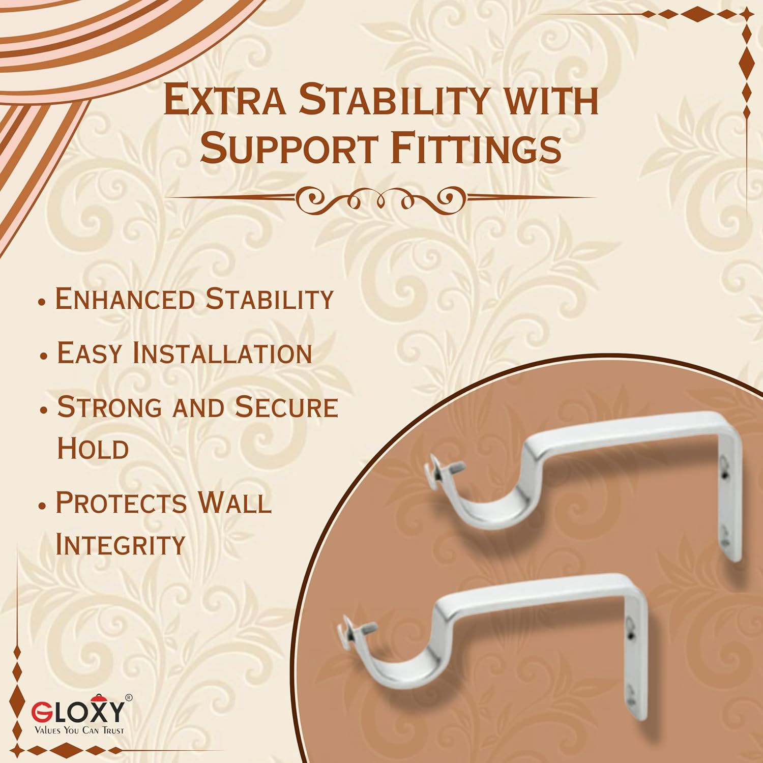 2 Line Aluminium Curtain Bracket with Support(Red)-by GLOXY®