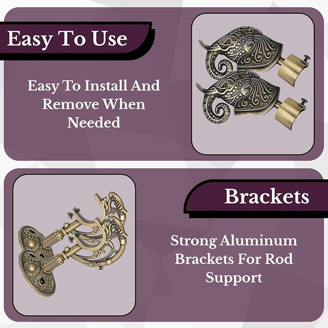 Gloxy Rajwada Royal Aluminium Curtain Rod Finials with Support– Antique