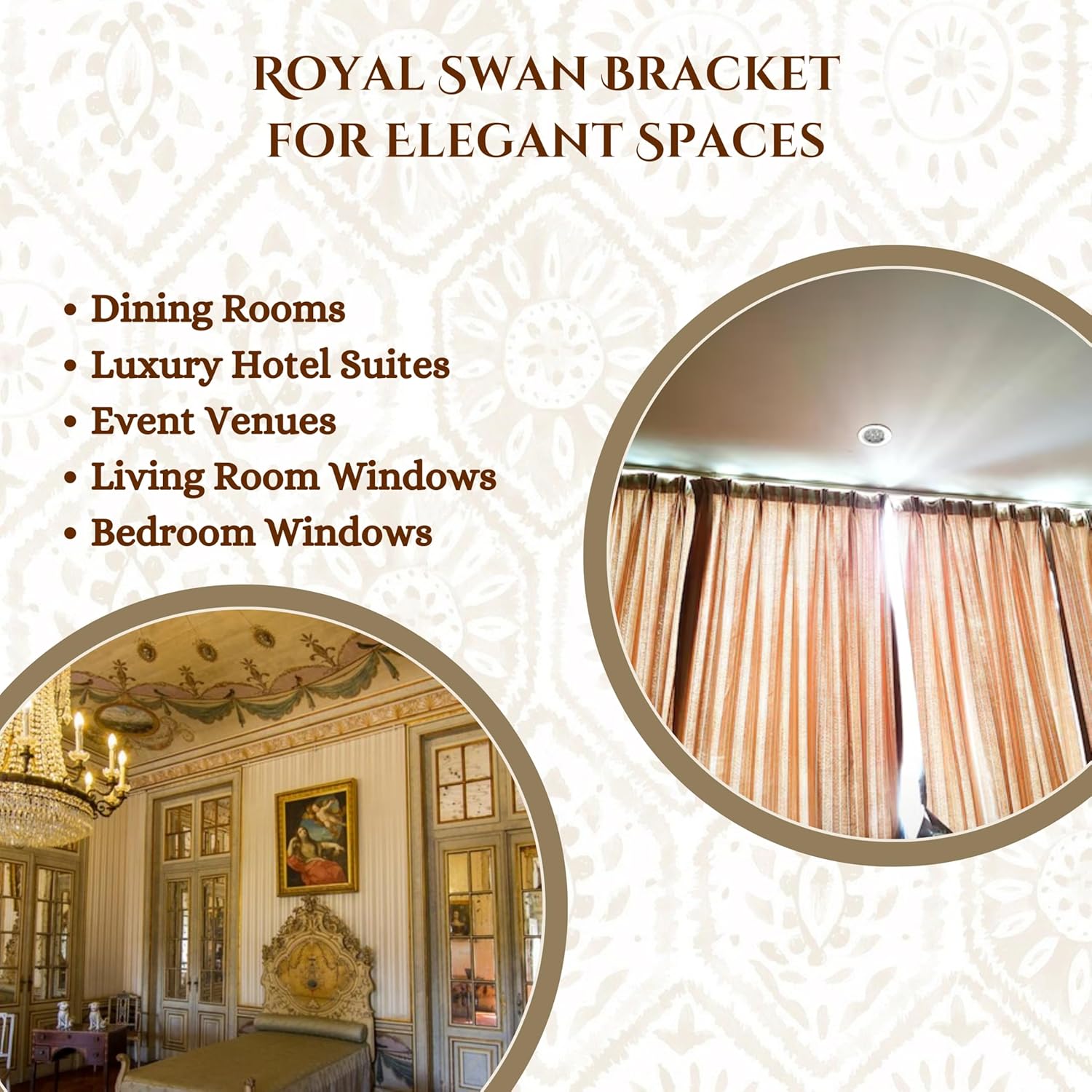 GLOXY Swan Bird Design Aluminium Curtain Brackets - curtain rod holder - Curtain Holders For Wall - Curtain Holder With 1-Inch Curtain Rod End Cap & Support Fittings For Doors & Windows