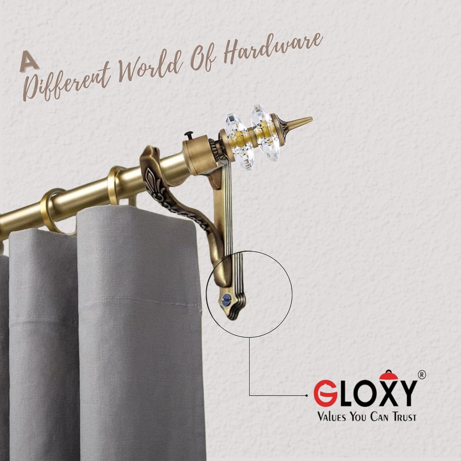 Double Diamond Aluminium Curtain Bracket with Jagguar Support(Antique)-by GLOXY®