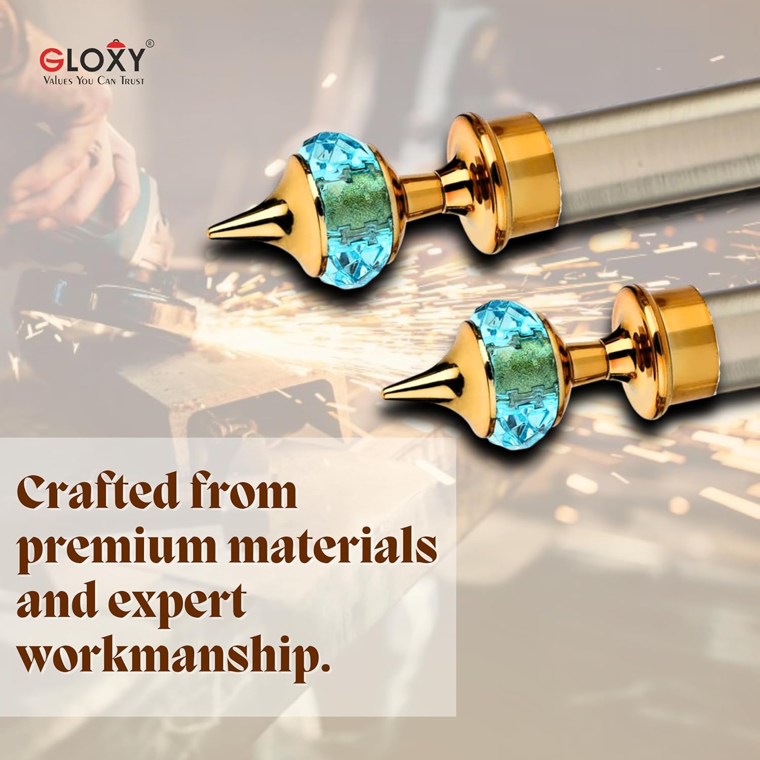 Single Diamond Aluminium Curtain Bracket with Support(Gold Mix Sky Blue)-by GLOXY®