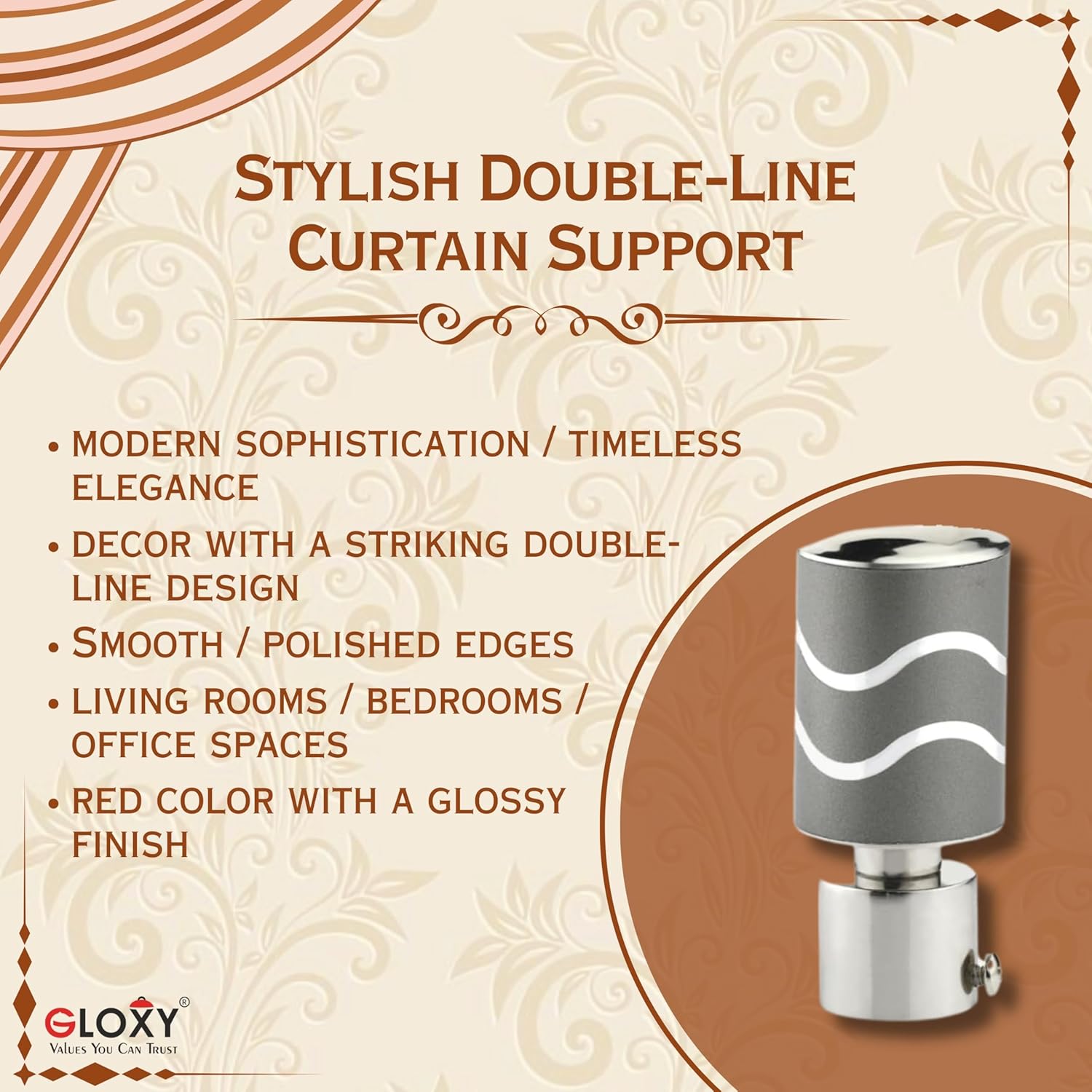 2 Line Aluminium Curtain Bracket with Support(Grey)-by GLOXY®