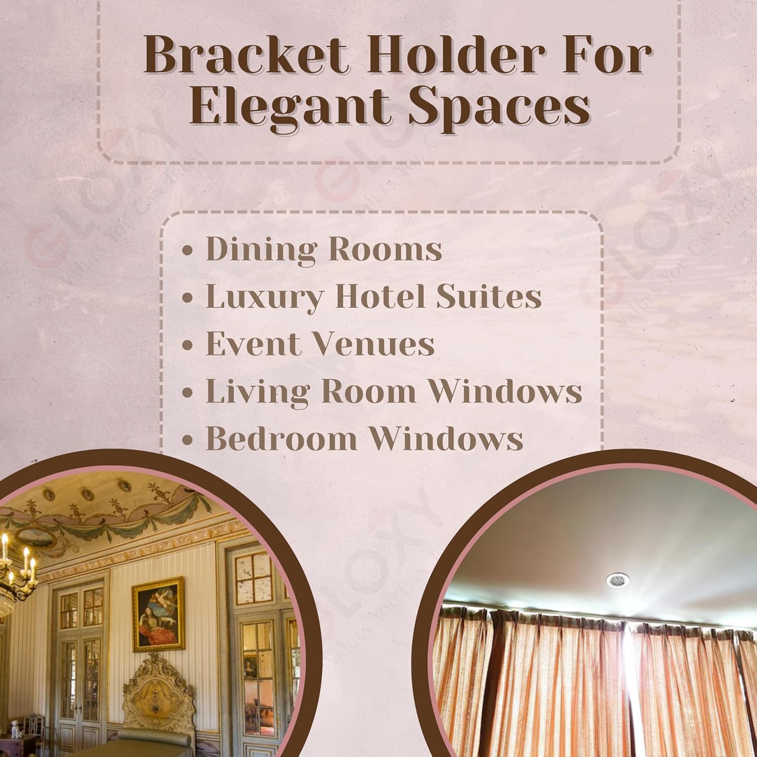 Single Diamond Aluminium Curtain Bracket with Support(Silver Mix Pink)-by GLOXY®