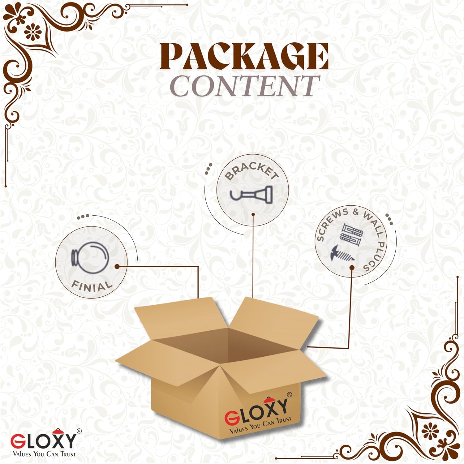 Single Diamond Aluminium Curtain Bracket with Talwar Support(Antique)-by GLOXY®