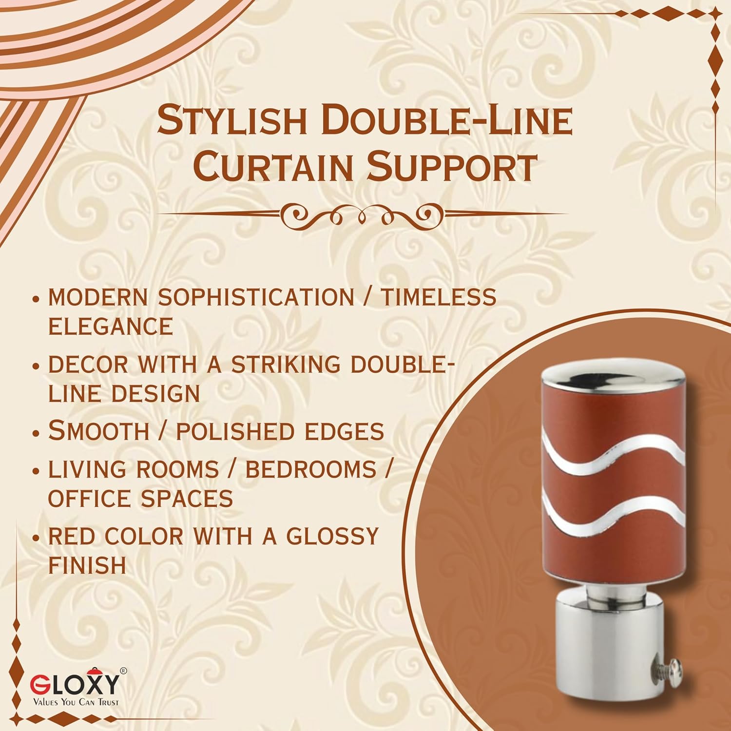 2 Line Aluminium Curtain Bracket with Support(Red)-by GLOXY®