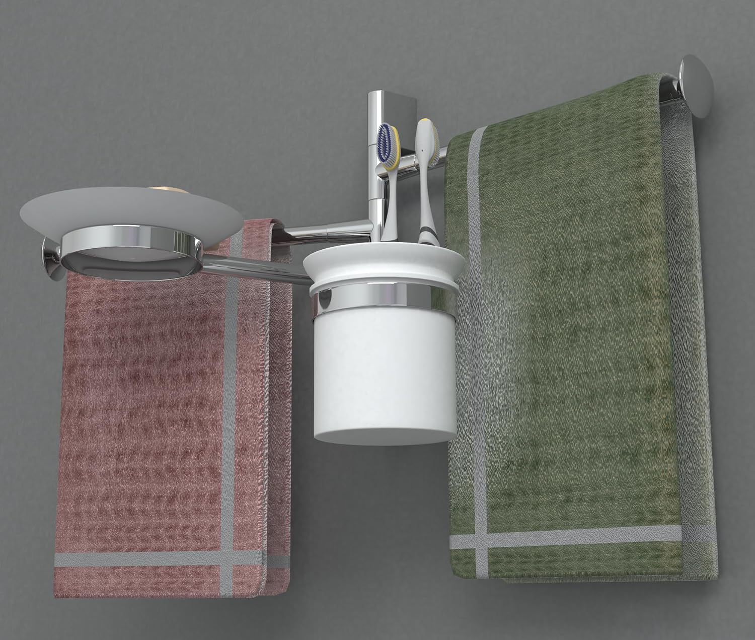 Gloxy Wall Mount Stainless Steel Chrome Finsih Adjustable Napkin Holder Arm With Tumbler Holder And Soap Dish