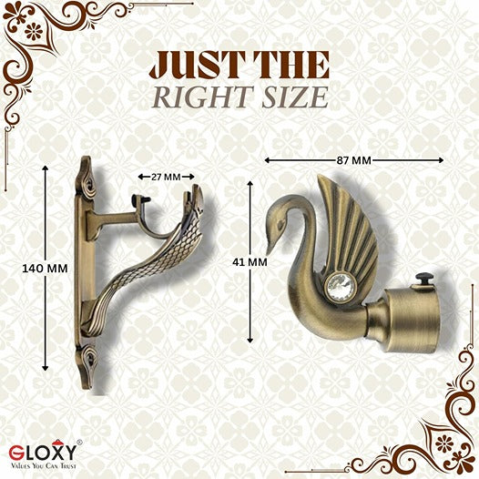 Gloxy Swan Bird Shape Aluminium Curtain Rod Finials with Support– Antique