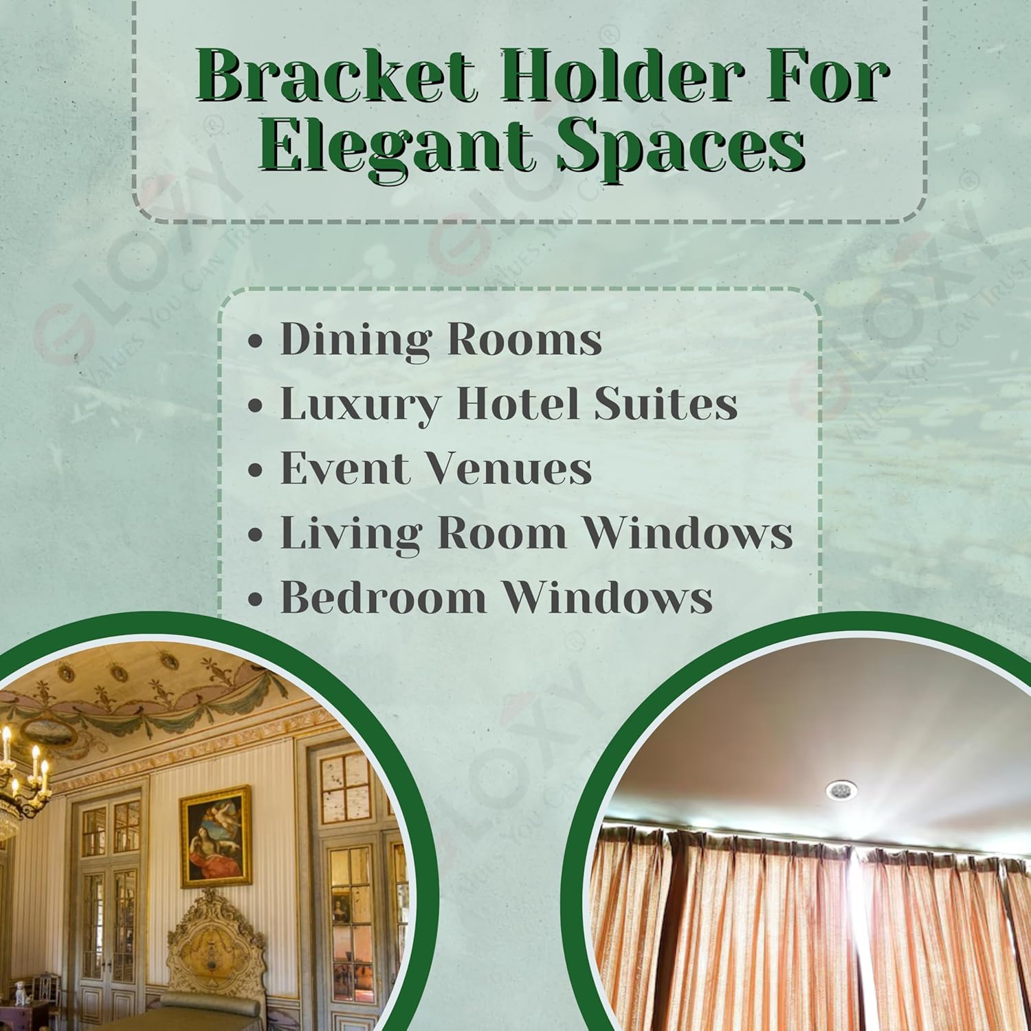 Single Diamond Aluminium Curtain Bracket with Support(Gold Mix Green)-by GLOXY®