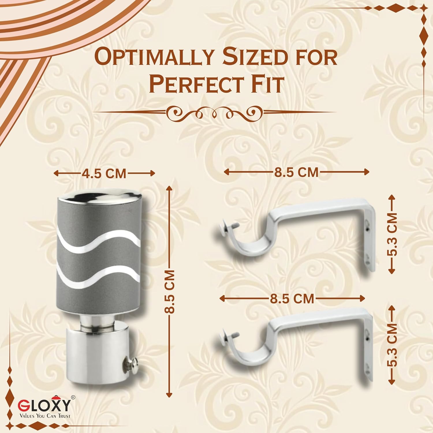 2 Line Aluminium Curtain Bracket with Support(Grey)-by GLOXY®