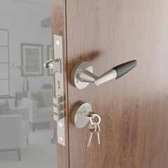 Mortise Door Handles Main Door Lock Handles Set with 3 Keys for Safety of Home | Bedroom, Office, Hotel, Home(Satin Chrome)-by GLOXY®