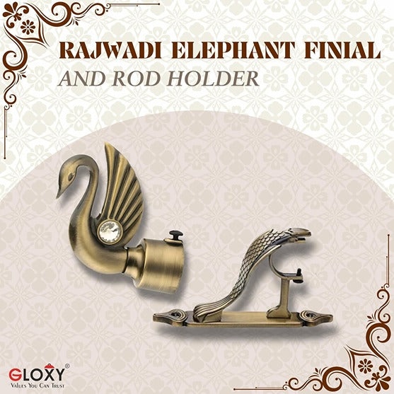 Gloxy Swan Bird Shape Aluminium Curtain Rod Finials with Support– Antique