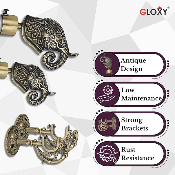 Gloxy Rajwada Royal Aluminium Curtain Rod Finials with Support– Antique