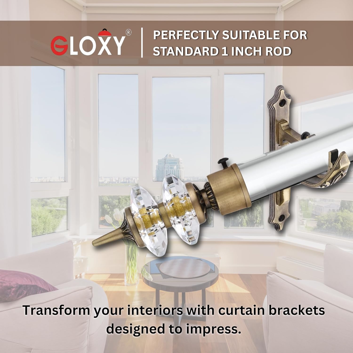 Double Diamond Aluminium Curtain Bracket with Jagguar Support(Antique)-by GLOXY®