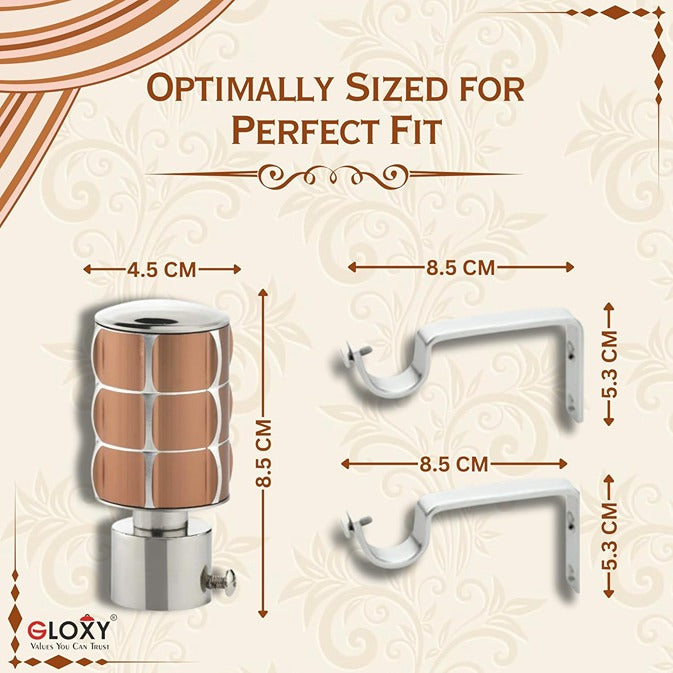 Gloxy Square Shape Stainless Steel Curtain Rod Finials with Support– Copper