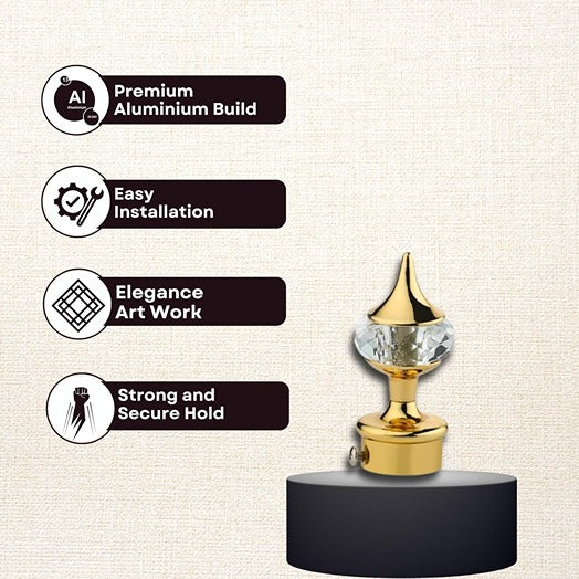 Gloxy Single Diamond Aluminium Curtain Rod Finials with Support– Gold