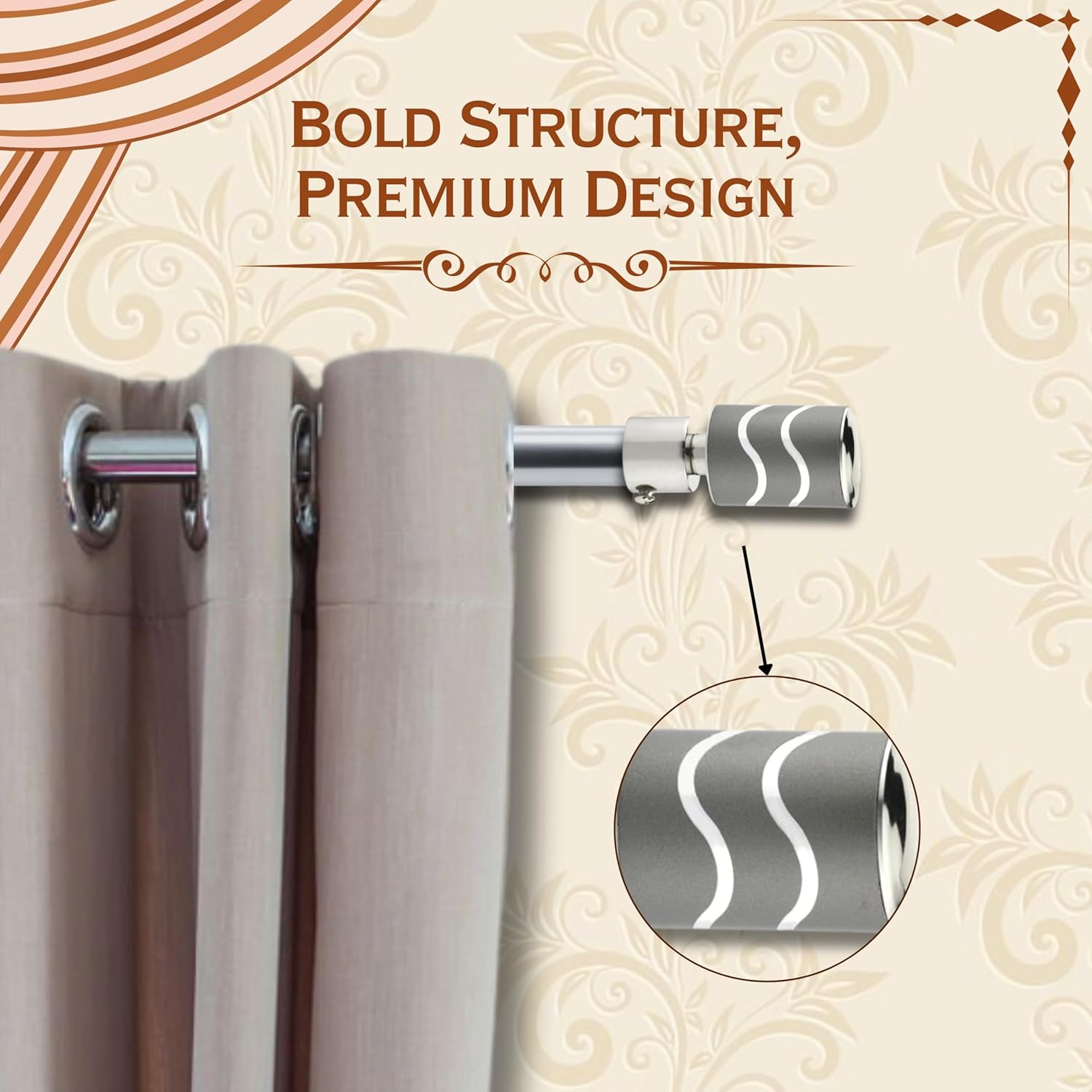 2 Line Aluminium Curtain Bracket with Support(Grey)-by GLOXY®