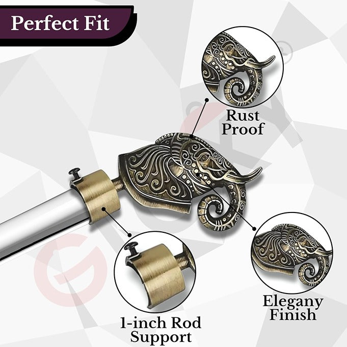 Gloxy Rajwada Royal Aluminium Curtain Rod Finials with Support– Antique