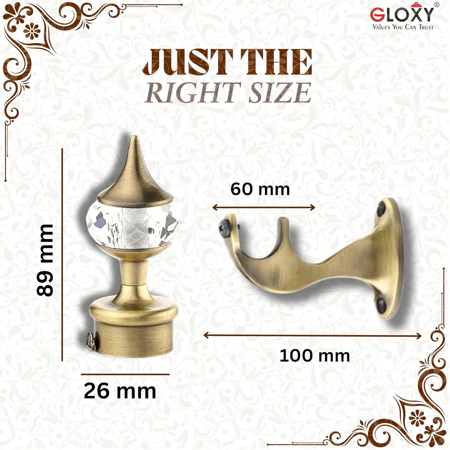 Single Diamond Aluminium Curtain Bracket with Talwar Support(Antique)-by GLOXY®