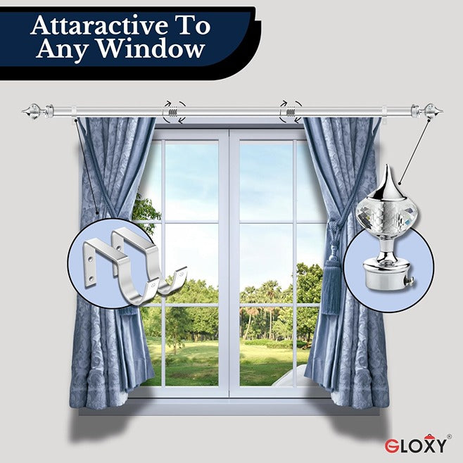 Gloxy Single Diamond Aluminium Curtain Rod Finials with Support– Silver