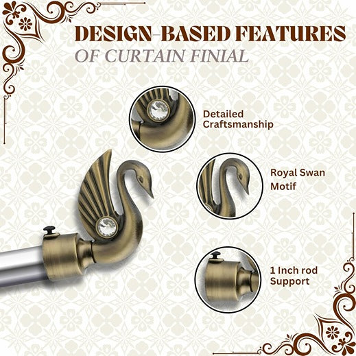 Gloxy Swan Bird Shape Aluminium Curtain Rod Finials with Support– Antique