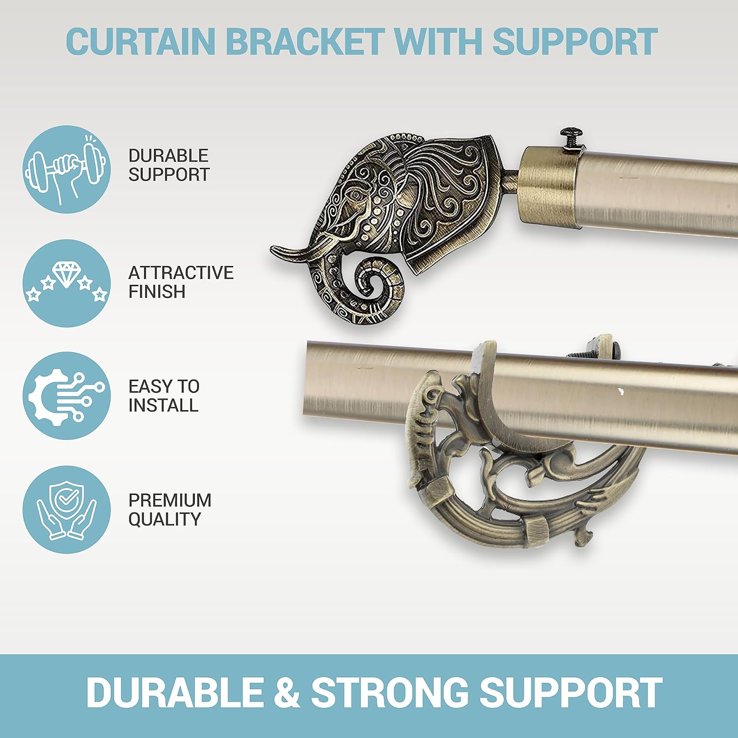 Rajwada Royal Aluminium Curtain Bracket with Support (Antique)-by GLOXY®