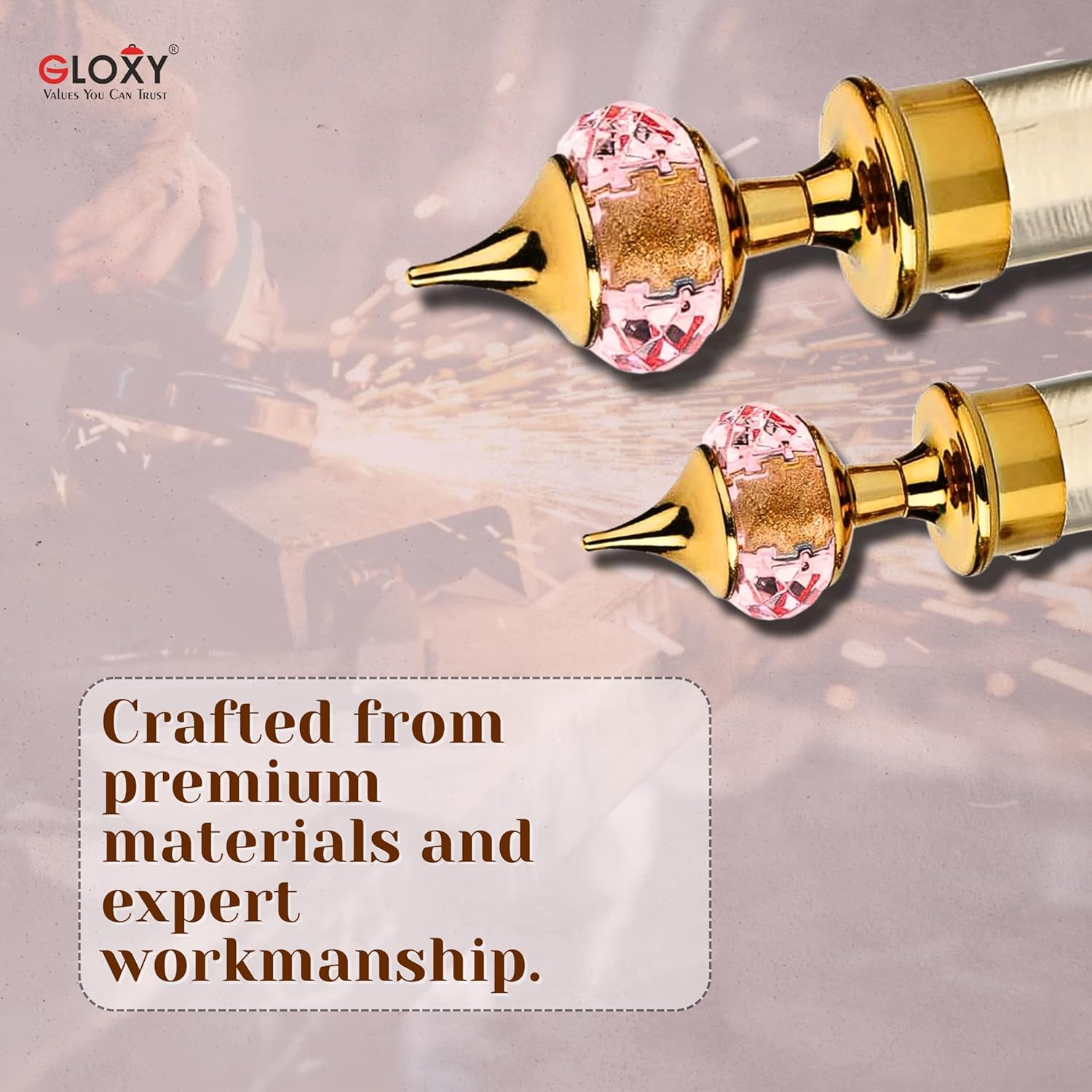 Single Diamond Aluminium Curtain Bracket with Support(Gold Mix Pink)-by GLOXY®
