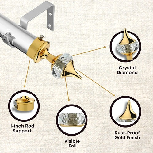 Gloxy Single Diamond Aluminium Curtain Rod Finials with Support– Gold