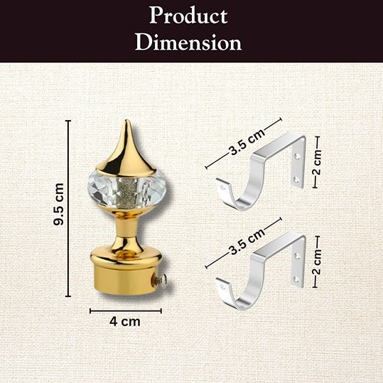 Gloxy Single Diamond Aluminium Curtain Rod Finials with Support– Gold