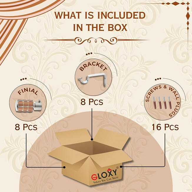 Gloxy Square Shape Stainless Steel Curtain Rod Finials with Support– Copper