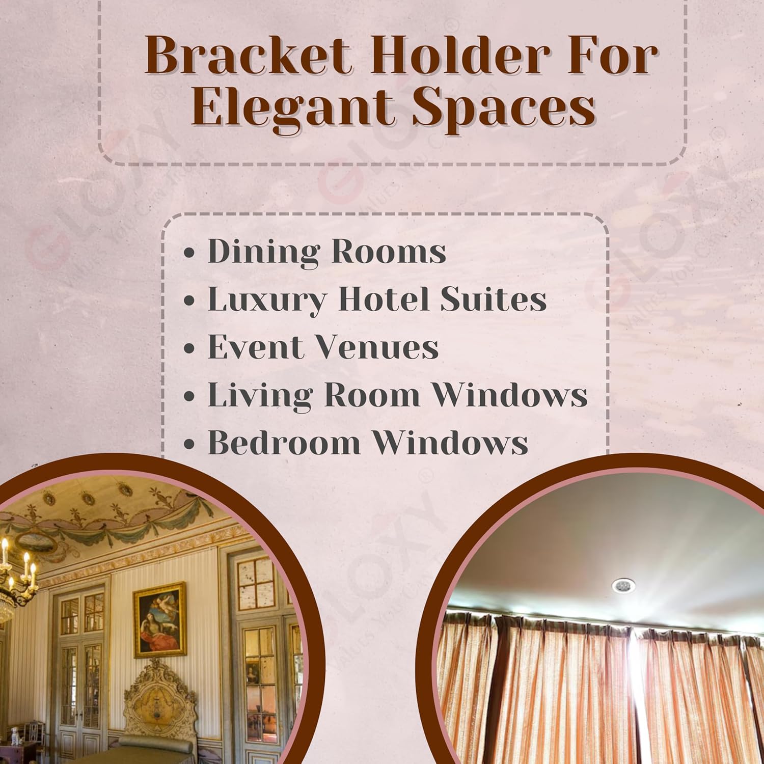 Single Diamond Aluminium Curtain Bracket with Support(Gold Mix Pink)-by GLOXY®