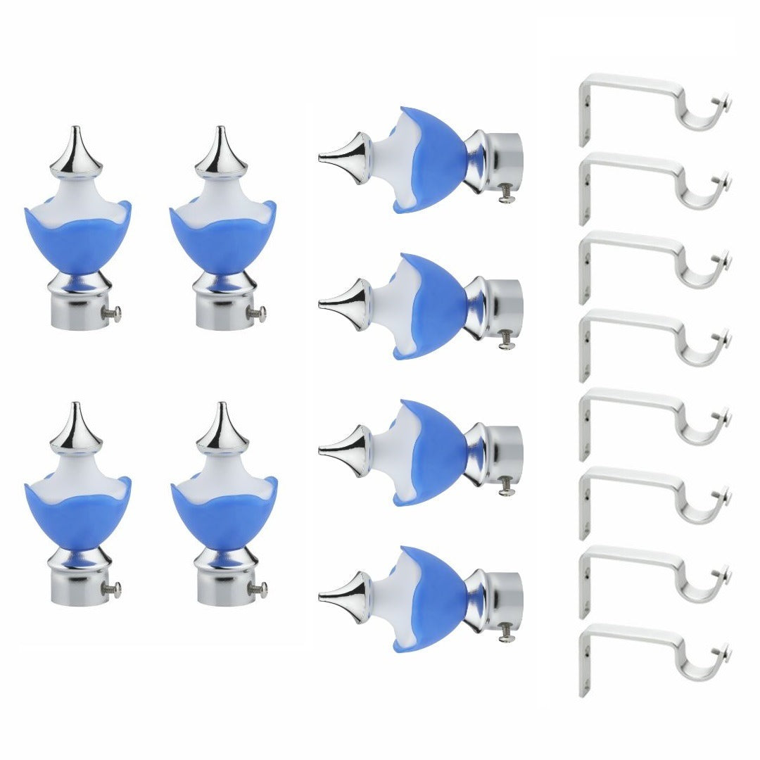 Gloxy Double Colour Stainless Steel & ABS Curtain Rod Finials with Support– Sky Blue 4 Pair