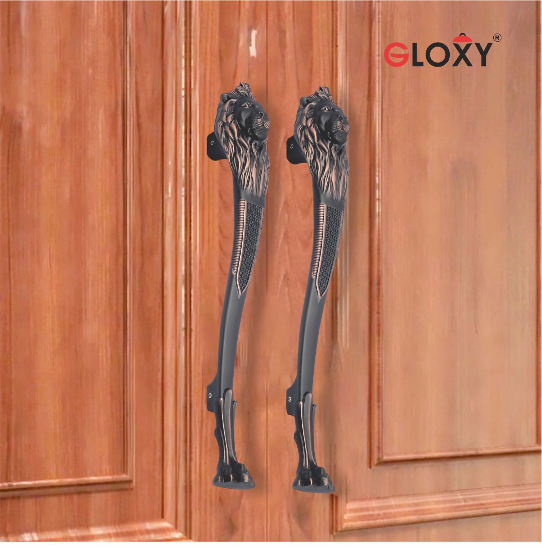 gloxy lion shape aluminium main door handle 12 inch copper black