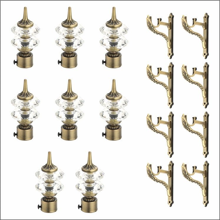Gloxy Double Diamond Aluminium Curtain Rod Finials with Support– Antique 4 Pair