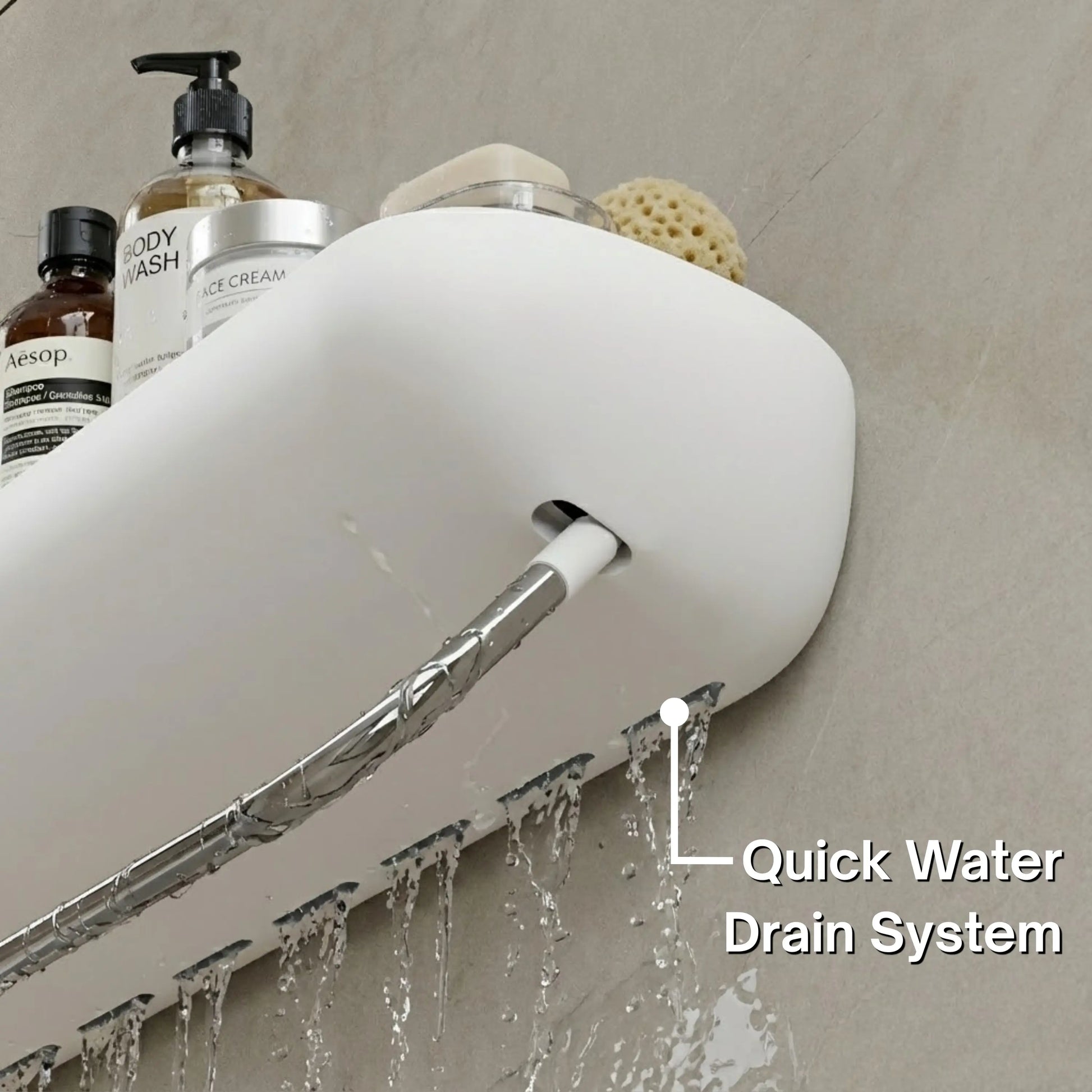 Shower head with quick water drain system in a bathroom setting