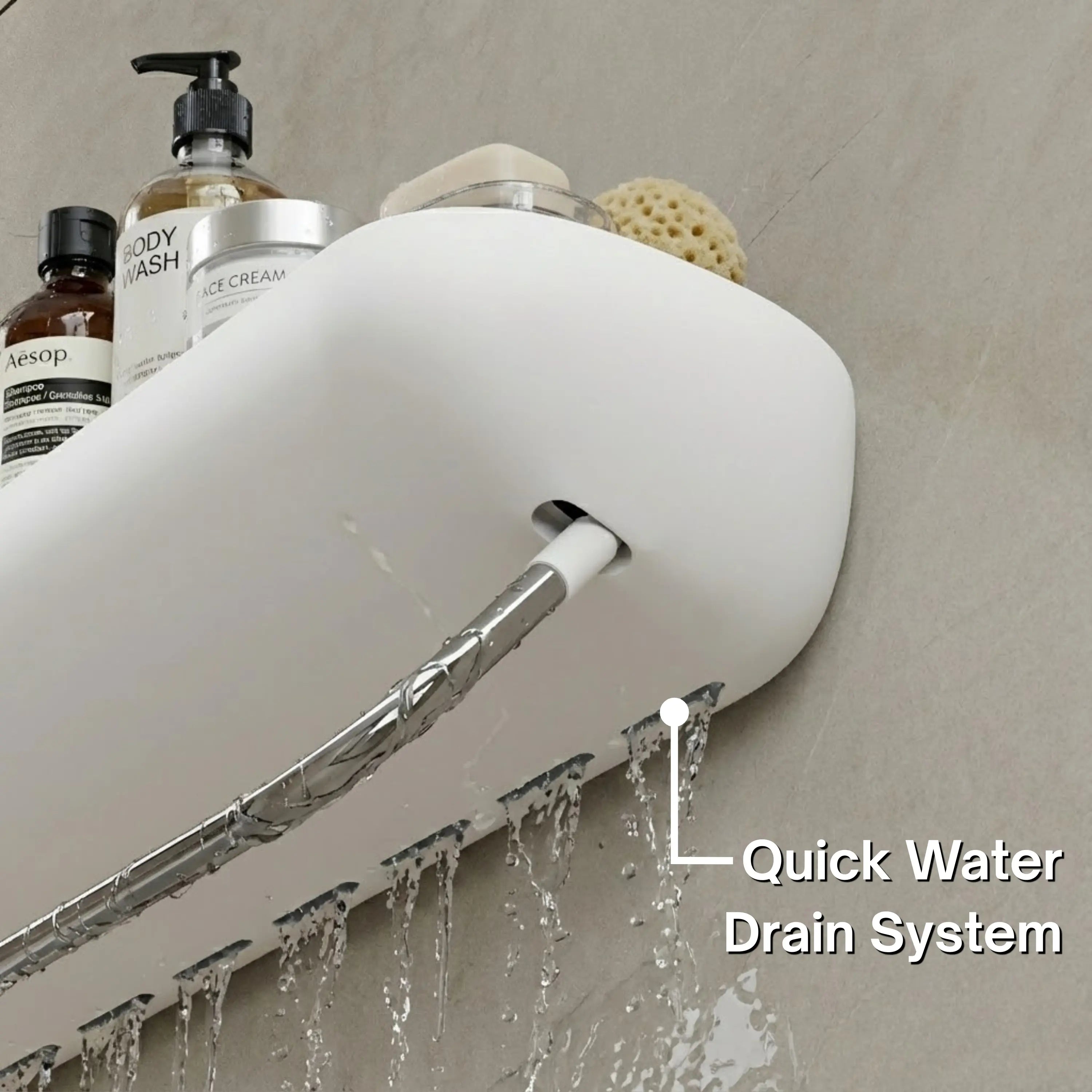 Shower head with quick water drain system in a bathroom setting