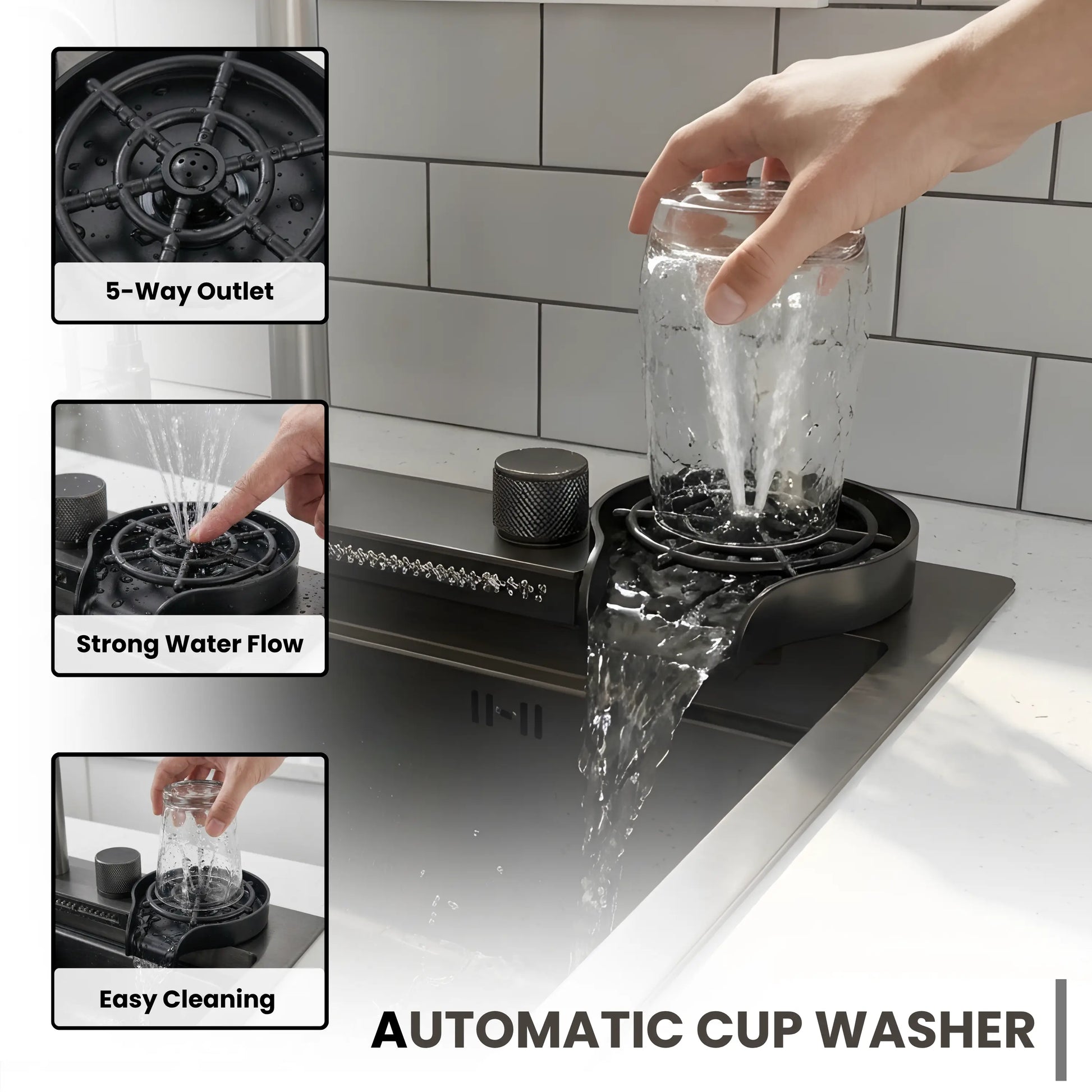 GLOXY Stainless Steel Waterfall Sink With Waterfall Faucet,RO Tap