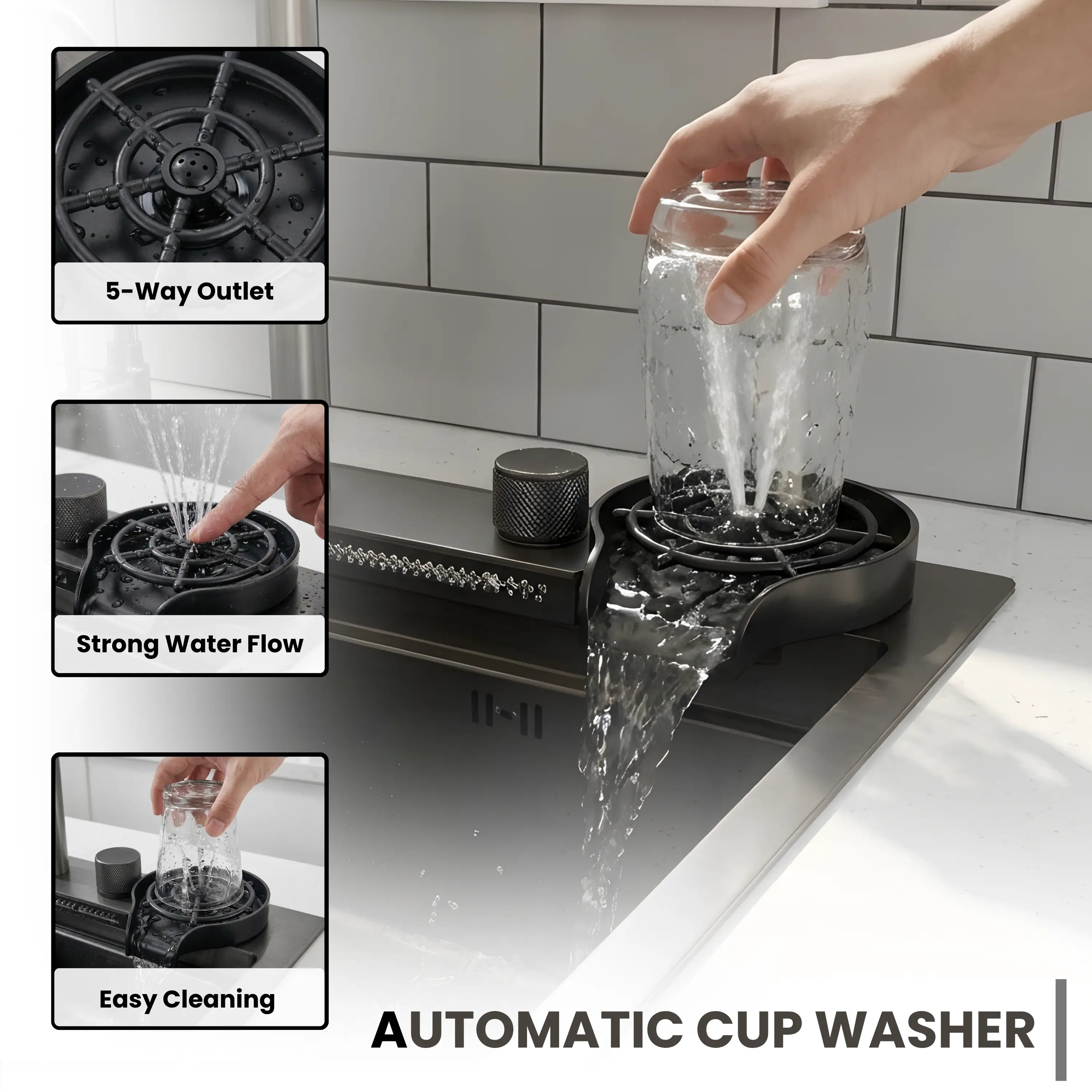 GLOXY Stainless Steel Waterfall Sink With Waterfall Faucet,RO Tap