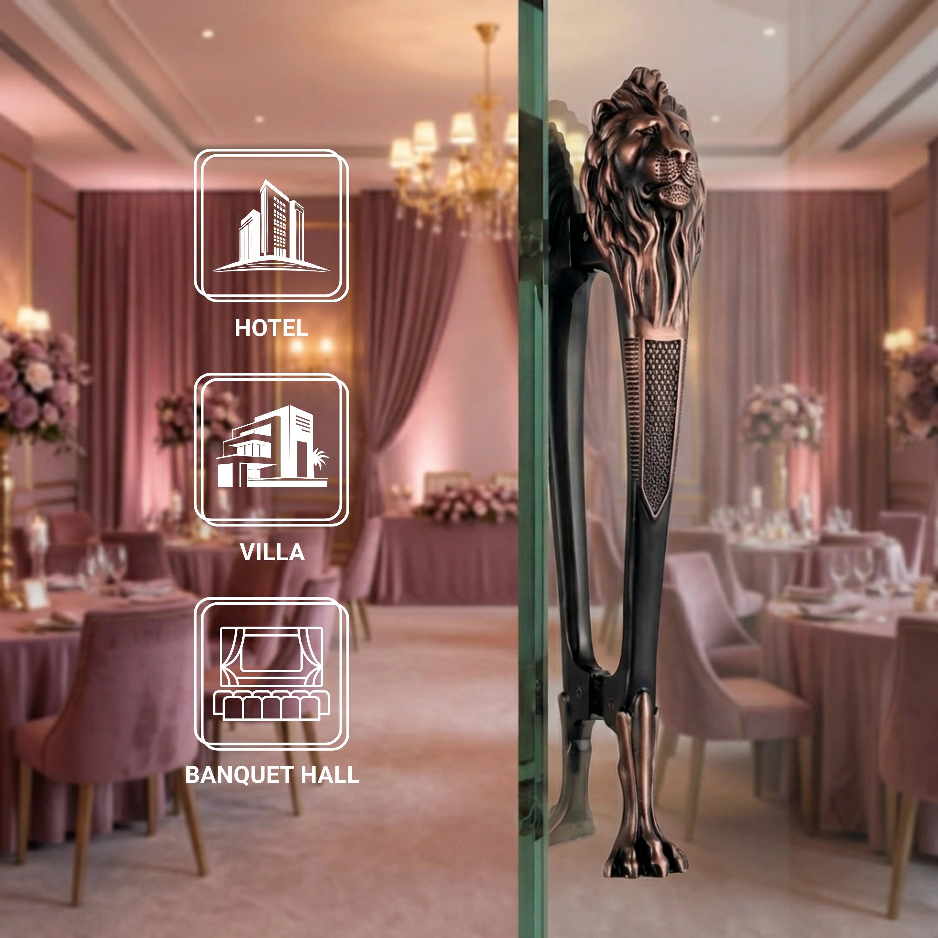 Gloxy Lion Shape Aluminium Antique Main Door Handle 15 Inch -Copper Black