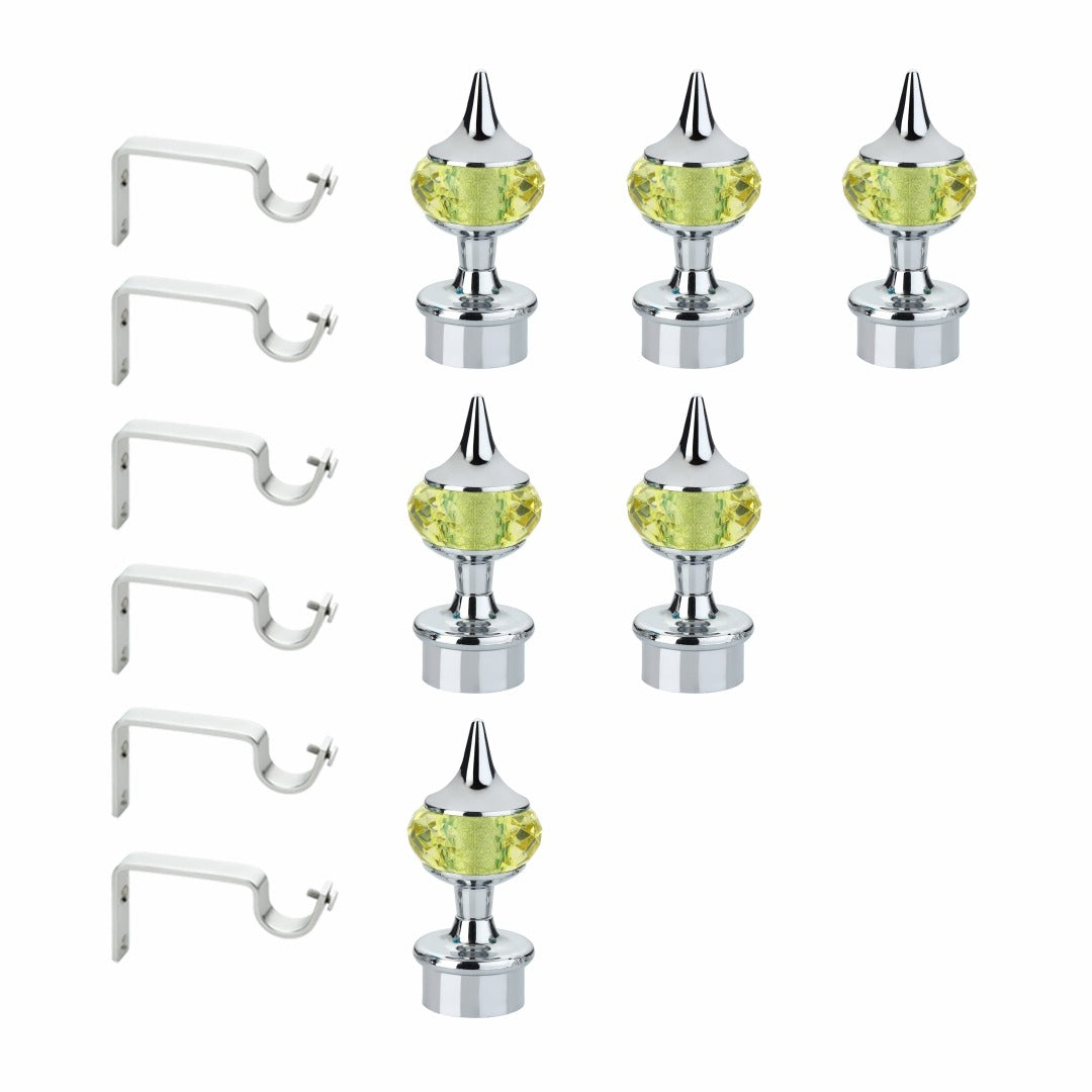 Gloxy Single Diamond Aluminium Curtain Rod Finials with Support– Silver Mix Yellow Pair of 3