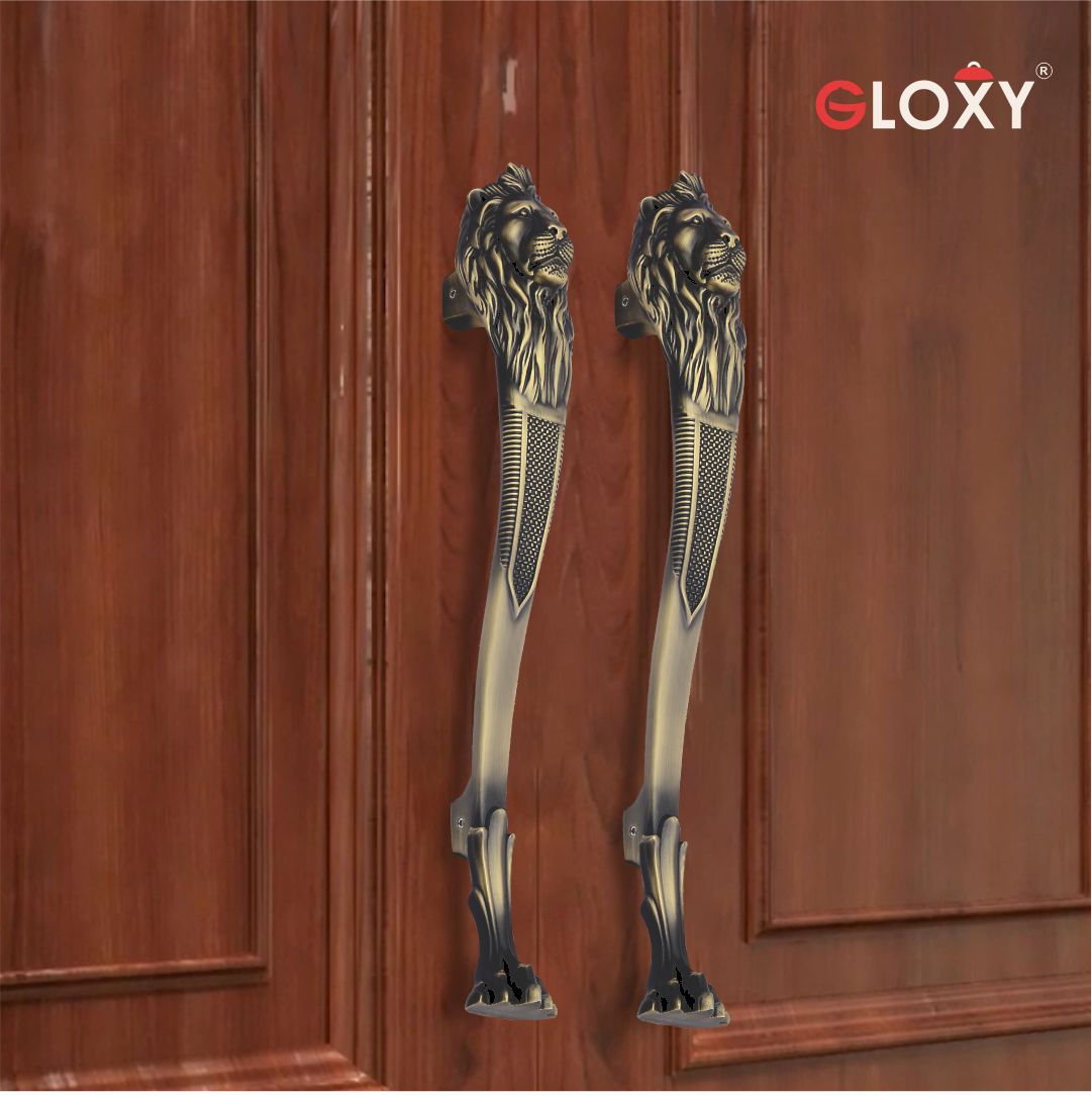 GLOXY  Lion Shape Curved Door Handles for Main Door Handle Decorative Push & Pull Door Handle for All Types of Doors for Home & Offices -Antique Finish
