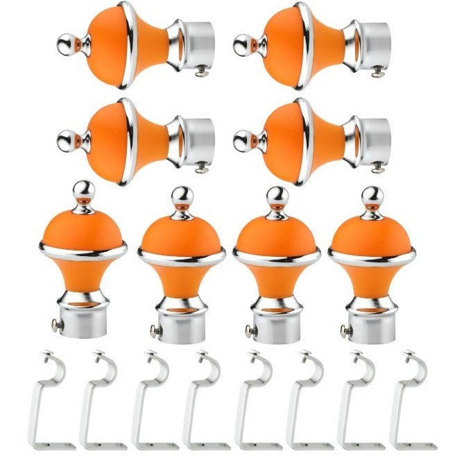 Gloxy Manjira Shape Stainless Steel & ABS Curtain Rod Finials with Support– Orange 4 Pair