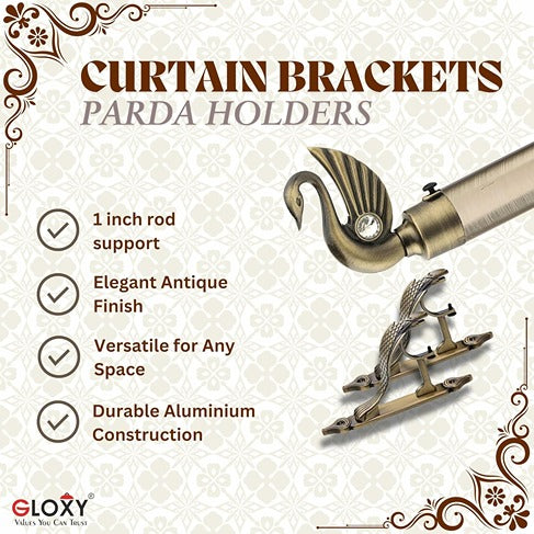 Gloxy Swan Bird Shape Aluminium Curtain Rod Finials with Support– Antique