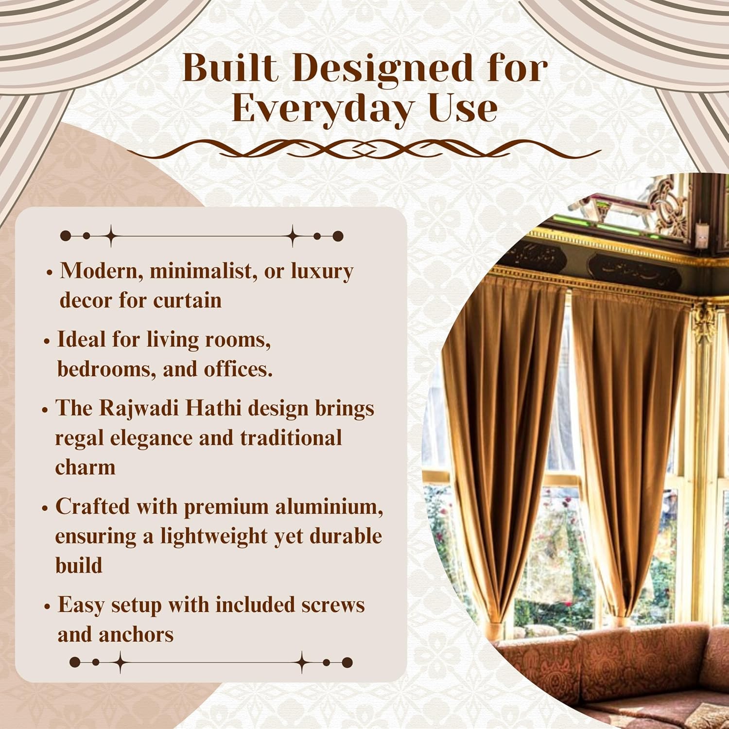 Rajwada Royal Aluminium Curtain Bracket with C Shape Support (Antique)-by GLOXY®