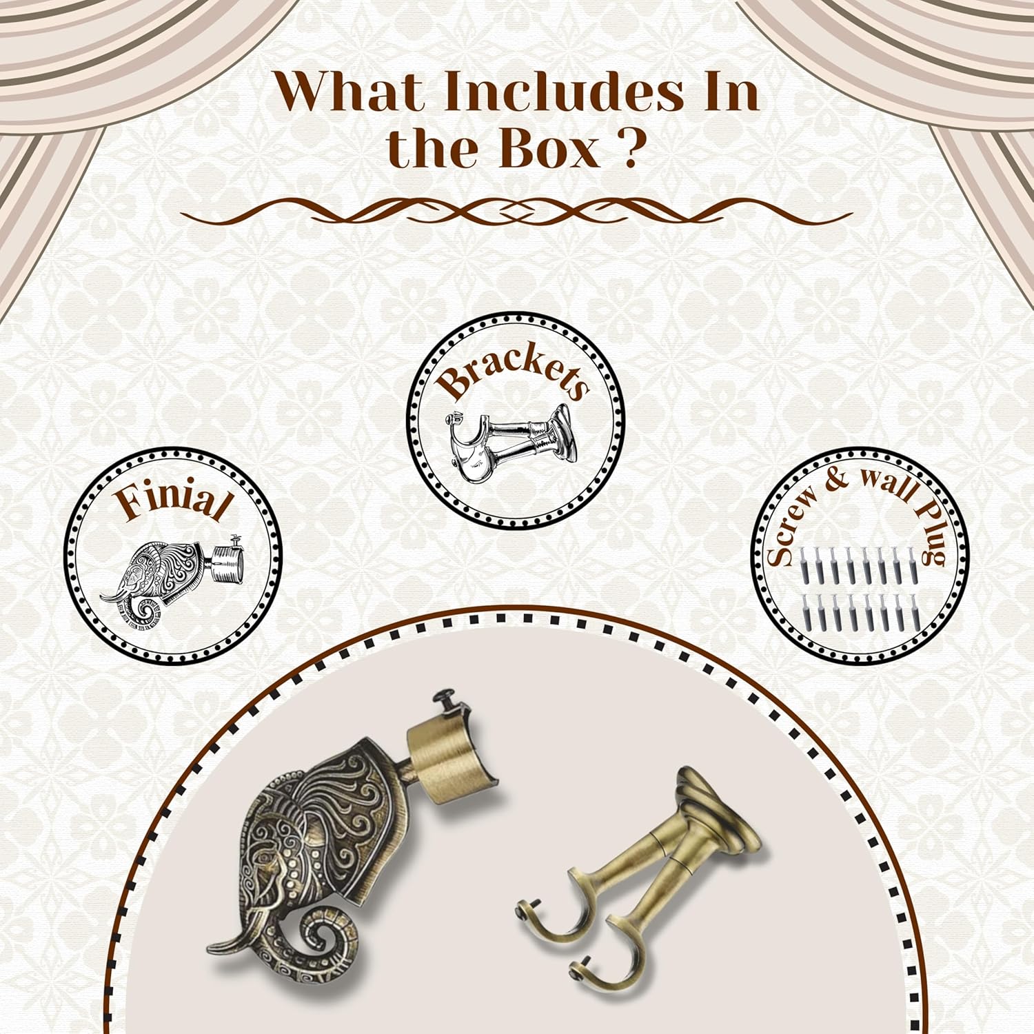 Rajwada Royal Aluminium Curtain Bracket with C Shape Support (Antique)-by GLOXY®