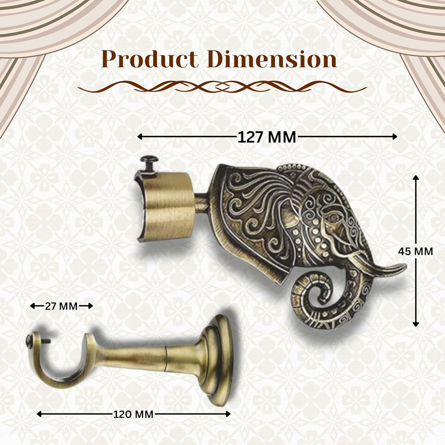 Rajwada Royal Aluminium Curtain Bracket with C Shape Support (Antique)-by GLOXY®