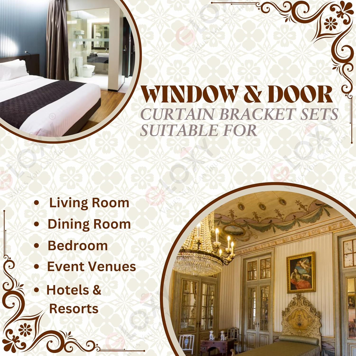 Rajwada Royal Aluminium Curtain Bracket with Cobra Support (Antique)-by GLOXY®